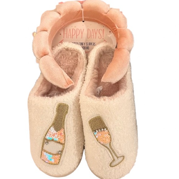 NWT- Champagne Slippers with Matching Plush Headband - Picture 3 of 7